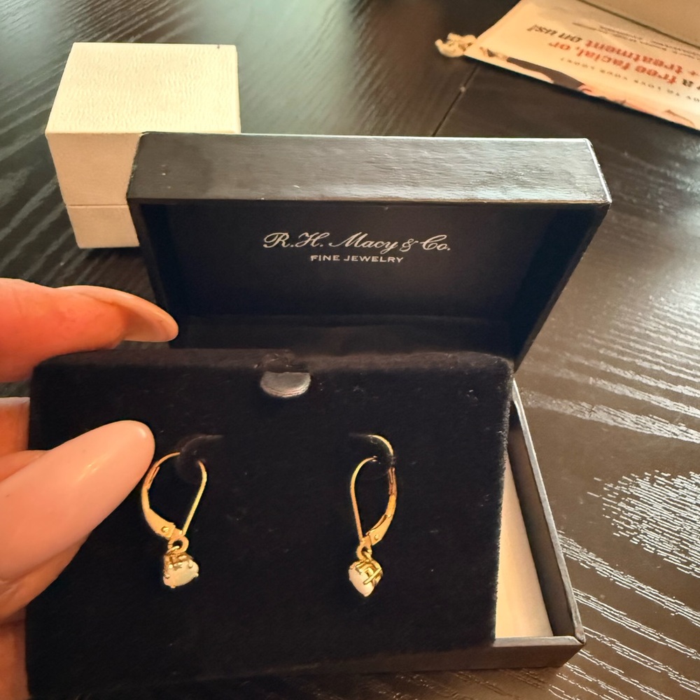 Macy's Gold Leverback with mother of pearl Stone Earrings Timeless Jewelry